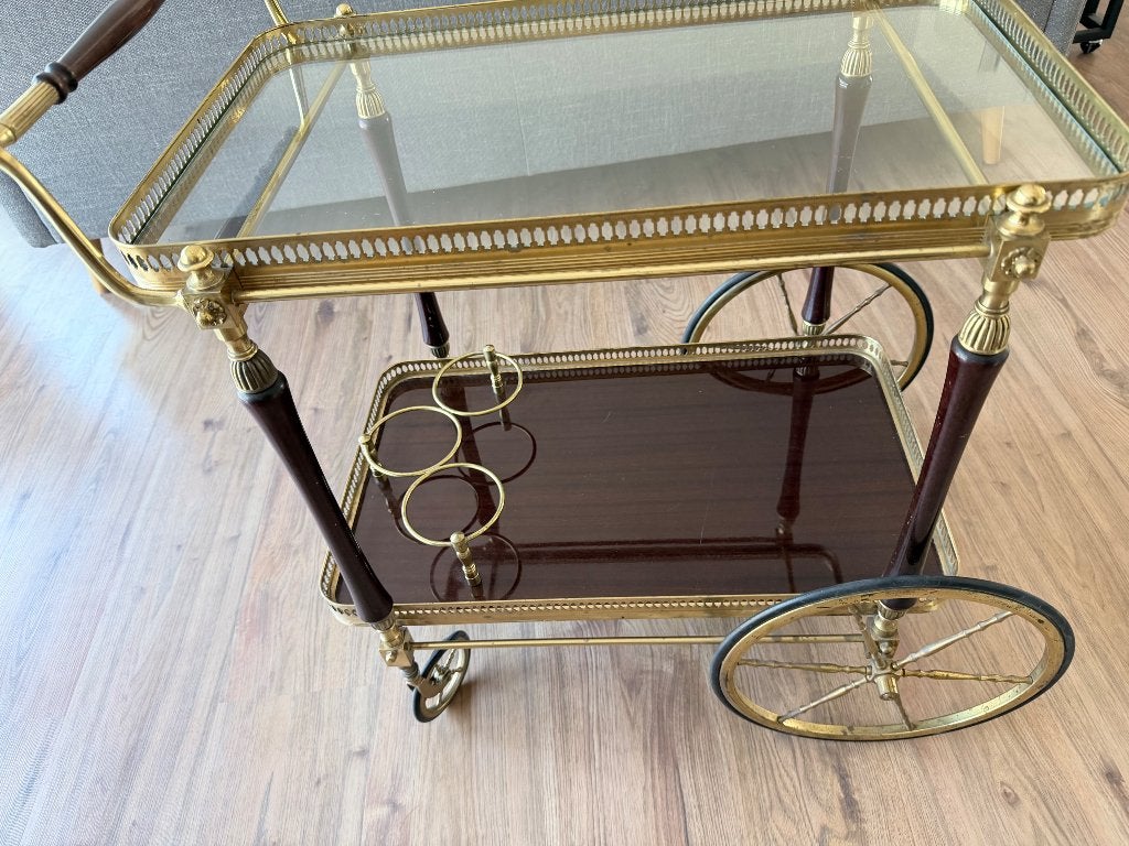 Messing Bar Cart / Serveerwagen Vintage jaren '60 '70, Antiek en Kunst, Curiosa en Brocante, Ophalen