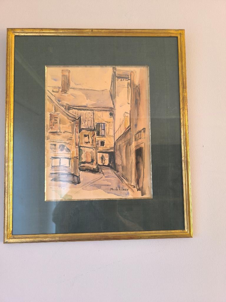 Gravure originale de De Lincé, Encadré, Vue urbaine, Gravure, Enlèvement