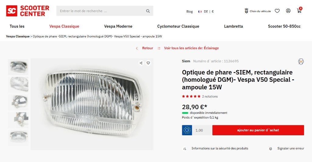 PROMO KOPLAMPEN Vespa Special (Siem), Motoren, Ophalen of Verzenden, Nieuw