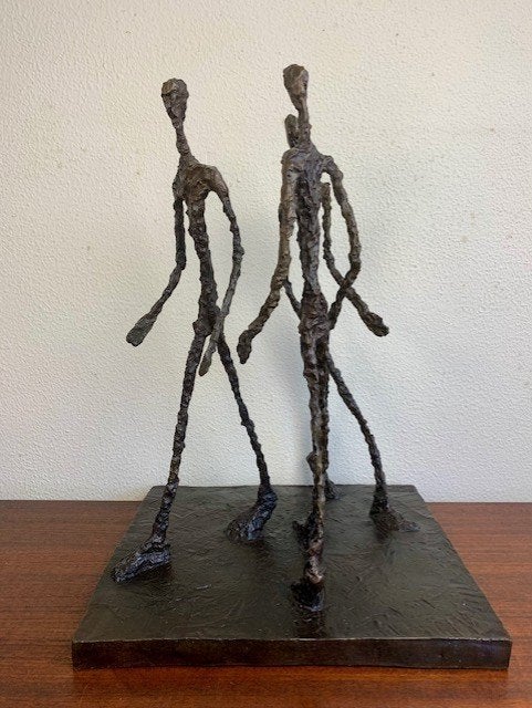 Bronzen Beeld Giacometti Three Men Walking Gesigneerd + Jaar, Antiek en Kunst, Groep mensen, Gemerkt, Ophalen of Verzenden, Brons