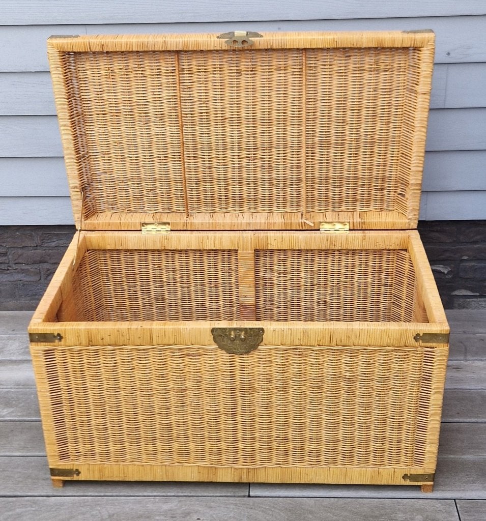 Vintage rotan opbergkist in Chinoiserie, Ophalen, Overige materialen, Gebruikt, 50 tot 100 cm