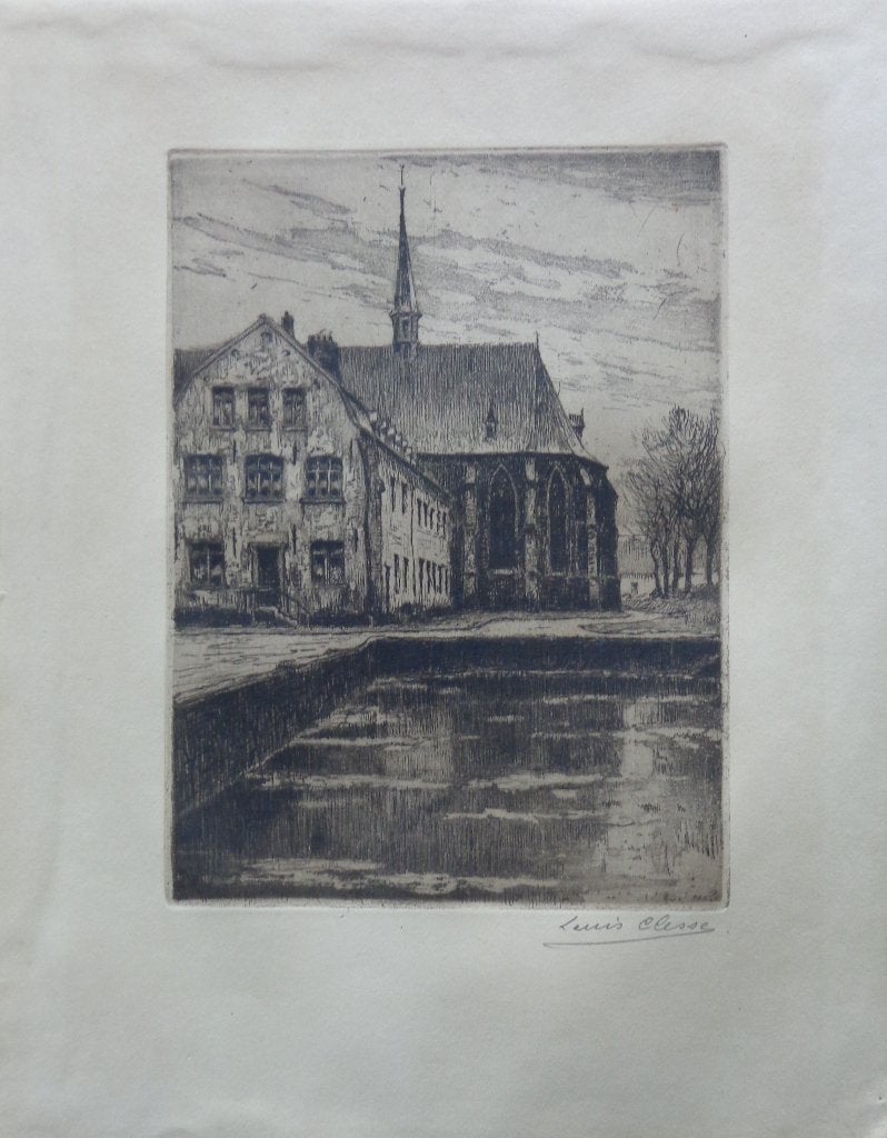 LOUIS CLESSE / HUIZEN LANGS WATER / ZW-W ETS / 32x24cm / SIG, Antiquités & Art, Enlèvement ou Envoi, Architecture, Eau-forte, Signé