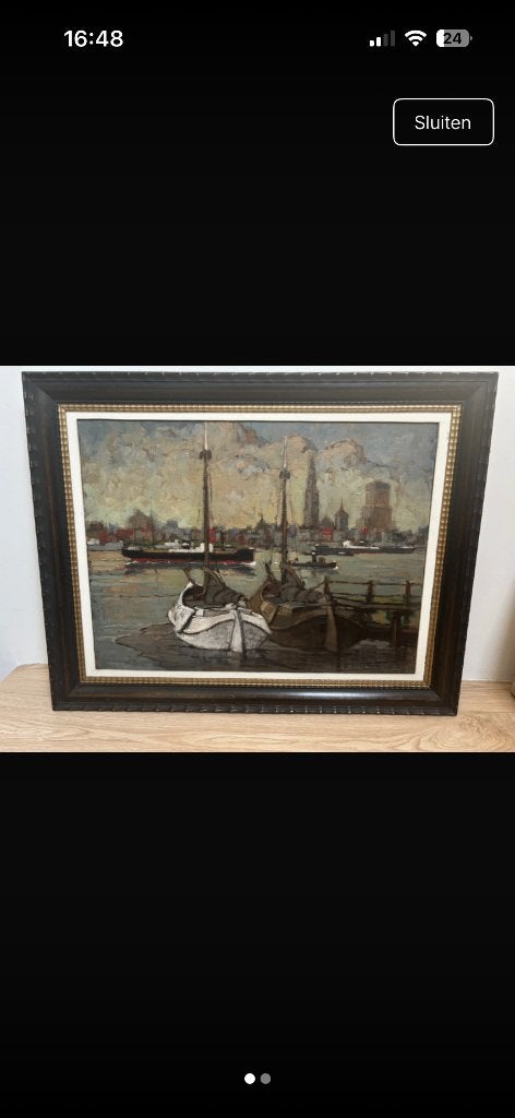 Schilderij Haven van Antwerpen, Antiquités & Art, Enlèvement, Signé, Maritime / eau