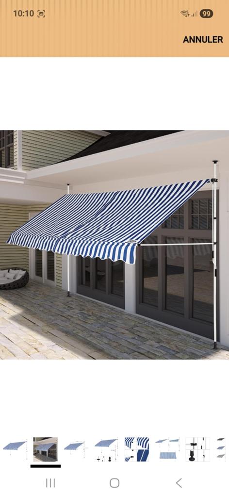 Auvent retractable pour balcon ligné blanc et bleu, Ophalen, Markies