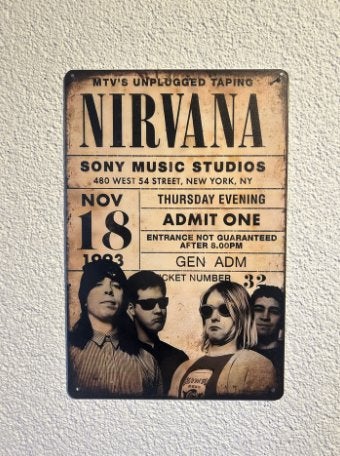 Nirvana MTV Unplugged metalen bord 20x30 Kurt Cobain Music, Metaal, 30 cm, Verzenden, 20 cm