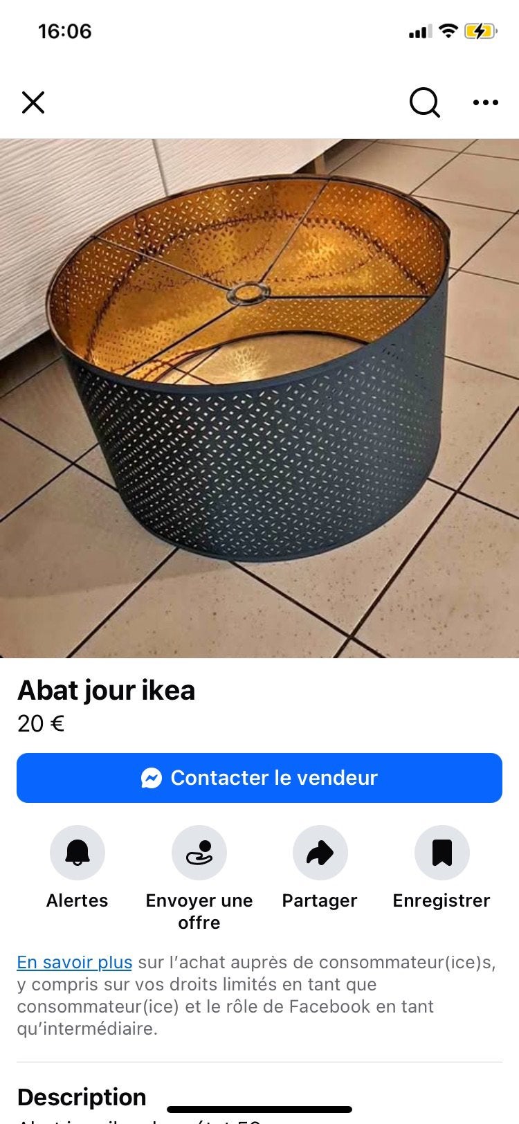 Abat jour grand diametre, Enlèvement, Comme neuf