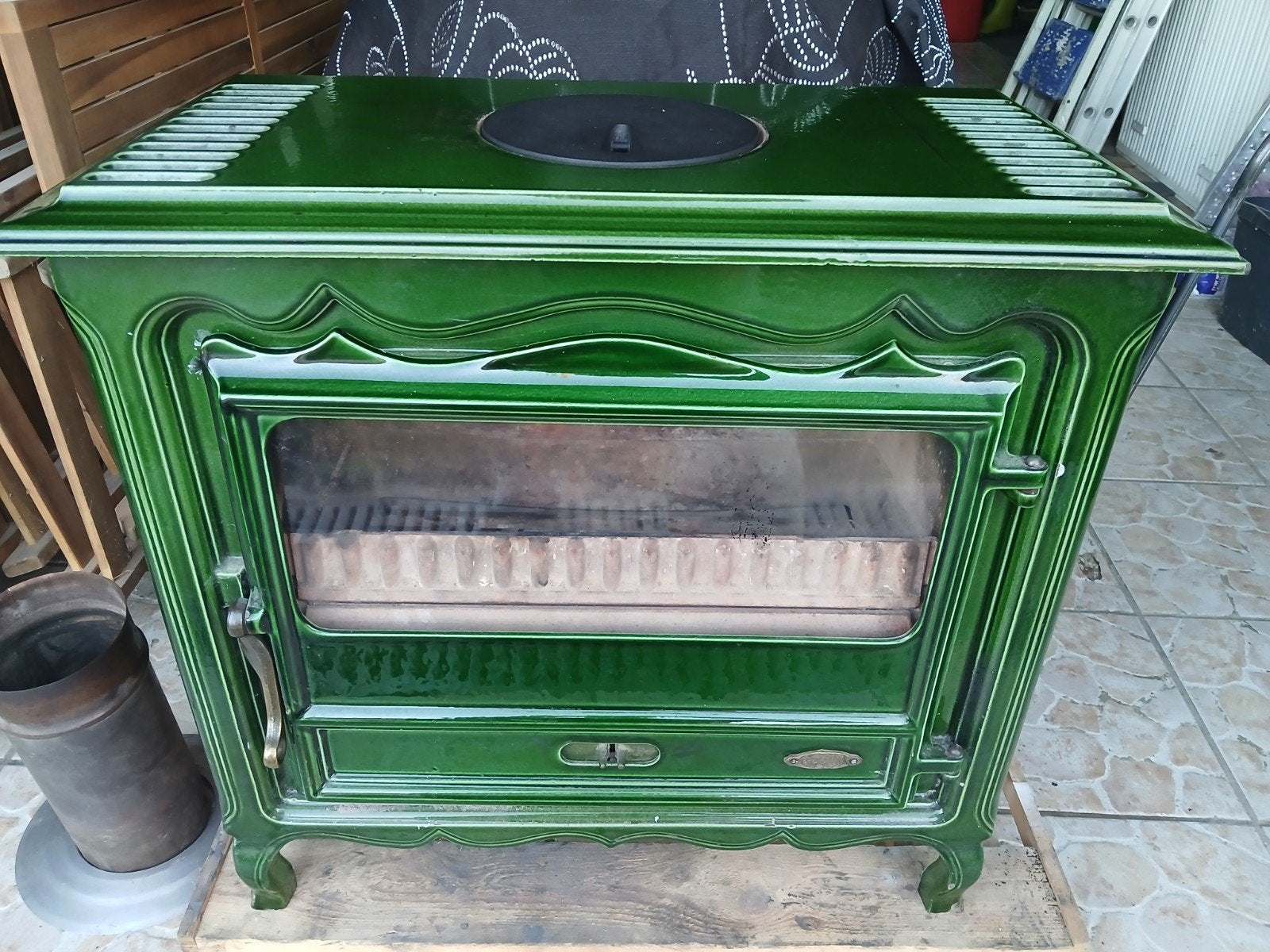 poele en fonte émaillé vert , bois charbon !, Enlèvement, Bois