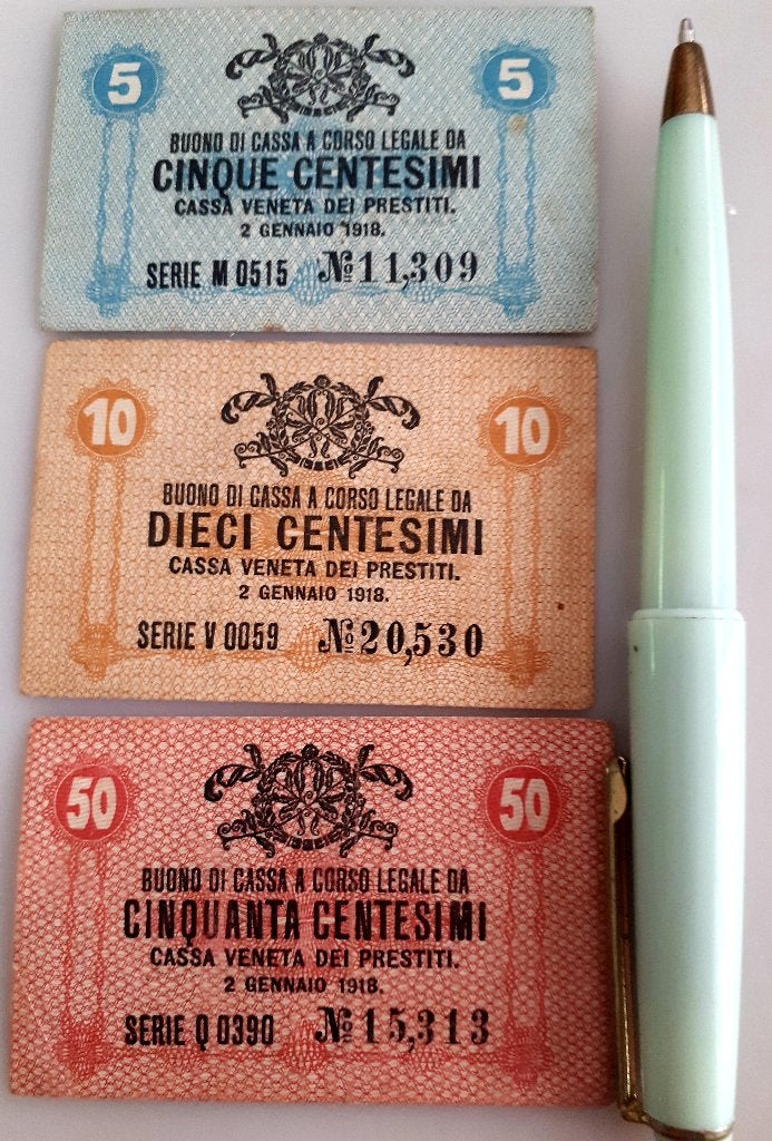 ITALIE 1918 -Cassa Veneta dei Prestiti- XF 5/10/50 centisimi, Timbres & Monnaies, Enlèvement ou Envoi, Italie, Série