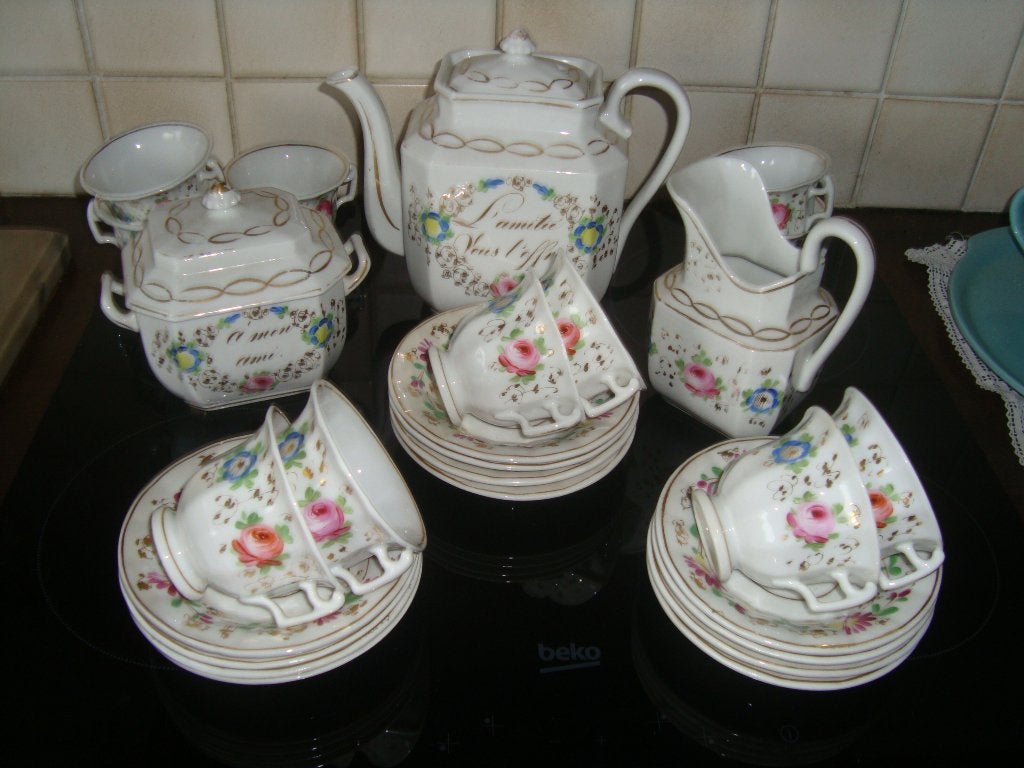 Koffieservies in Oud Brussels porselein., Antiek en Kunst, Ophalen