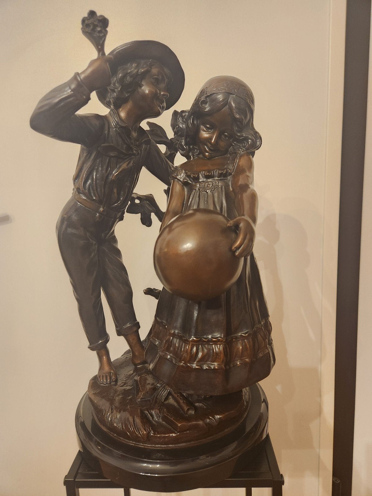 Prachtig Bronzen Beeld "Kinderen met bal" – Auguste Moreau (, Antiek en Kunst, Ophalen, Art nouveau, Brons, Beeld