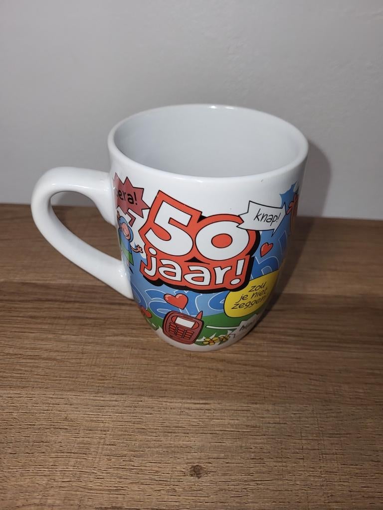 50 jaar Mok /  Verjaardag Cadeautje / Geschenk  Koffietas, Ophalen of Verzenden, Zo goed als nieuw