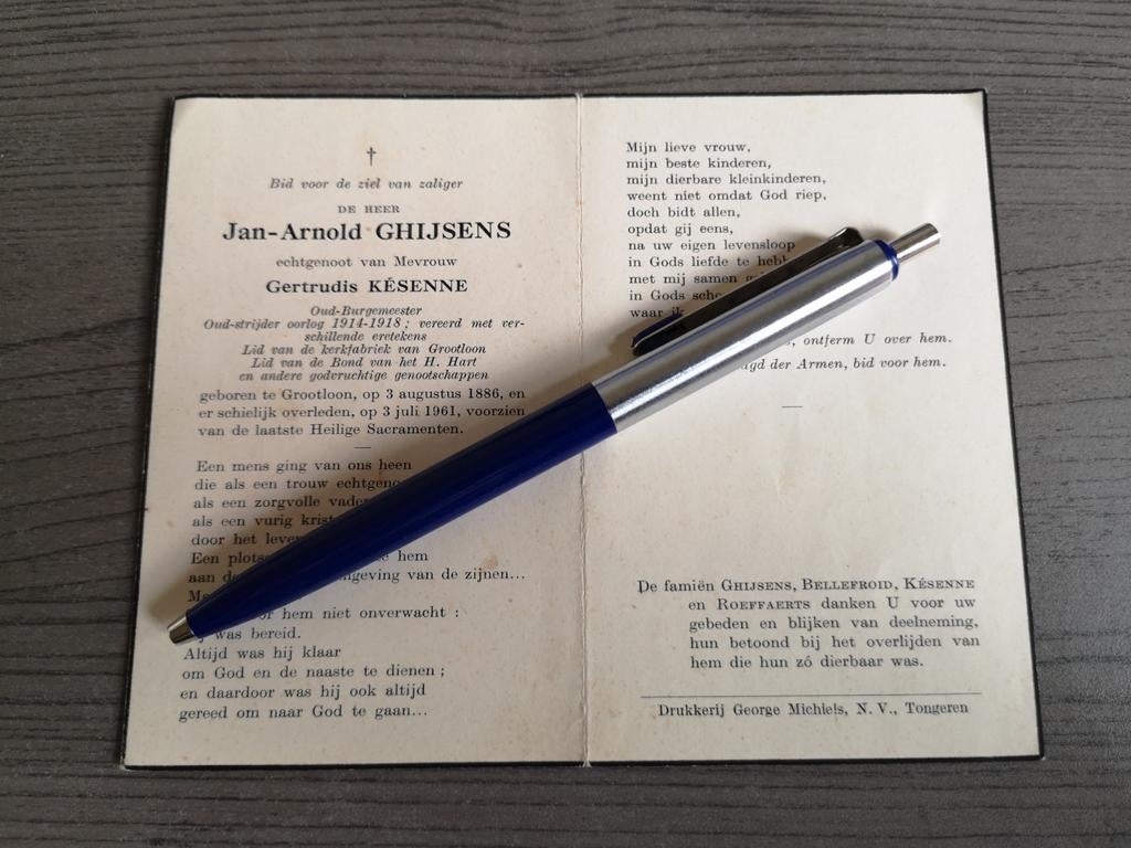 Ghijsens Kesenne Burgemeester Oudstrijder Grootloon Tongeren, Ophalen of Verzenden