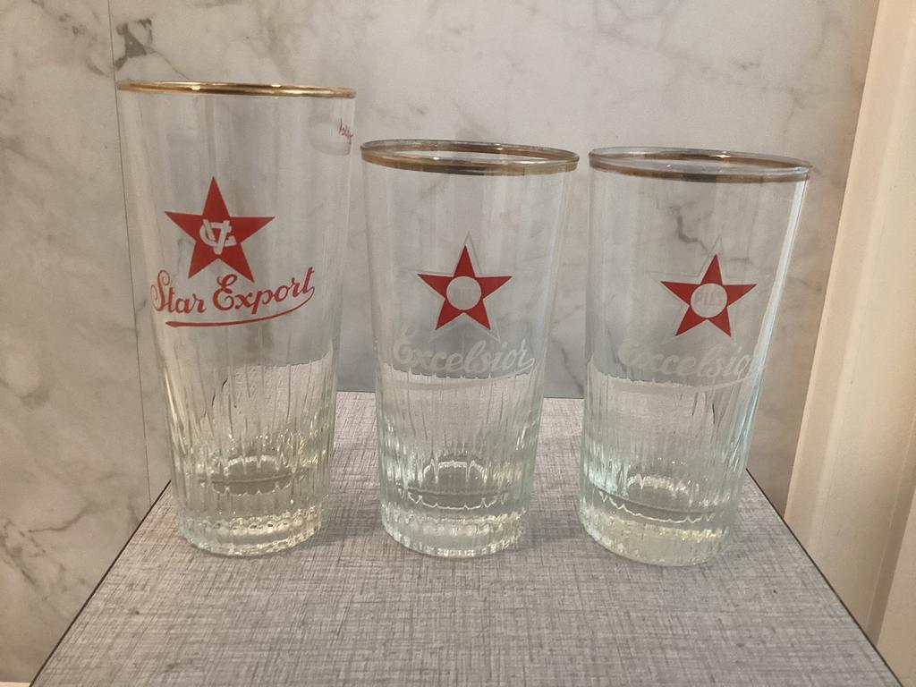 Excelsior. Oude Gentse brouwerij. 3 glazen, Collections, Marques de bière, Enlèvement ou Envoi, Comme neuf
