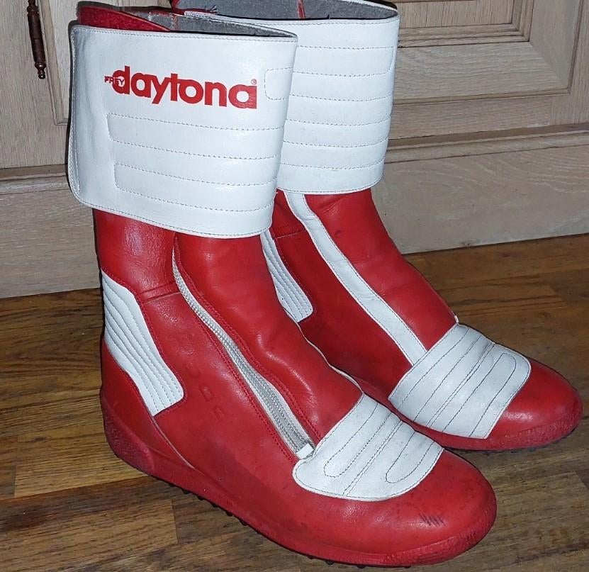 Daytona vintage motorlaarzen rood/wit – leer - rare, Fietsen en Brommers, Ophalen of Verzenden, Zo goed als nieuw, Overige typen