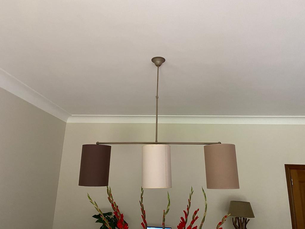 Hanglamp Metaal / Stof 110cm breed x 60tot100 cm hoog, Huis en Inrichting, Ophalen, Gebruikt, Stof, 50 tot 75 cm