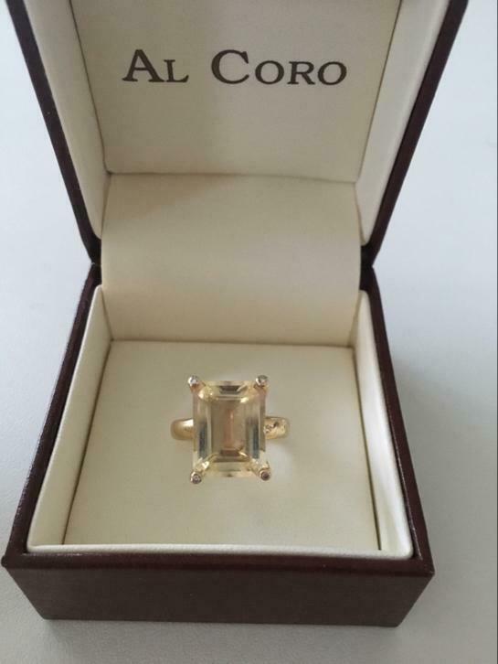 Bague AL CORO citrine T.53, Handtassen en Accessoires, Ringen, Zo goed als nieuw, Geel, Goud, Dame