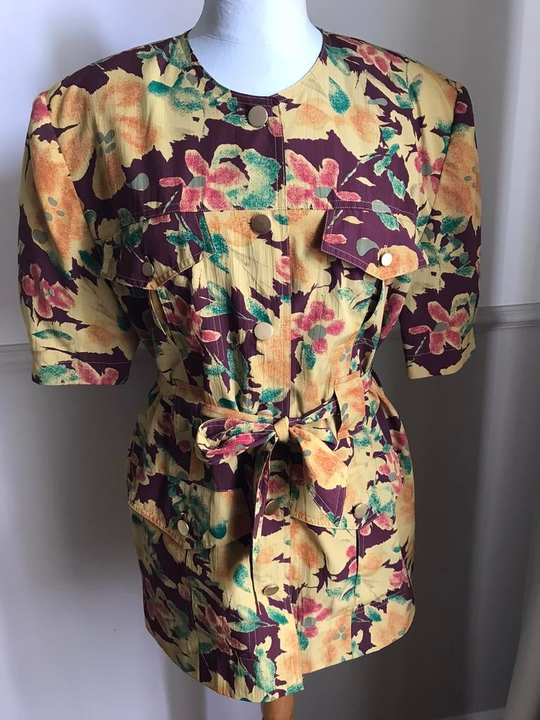 Betty Barclay retro vest bloemen ceintuur epauletten mt 40, Enlèvement ou Envoi, Comme neuf, Taille 38/40 (M)