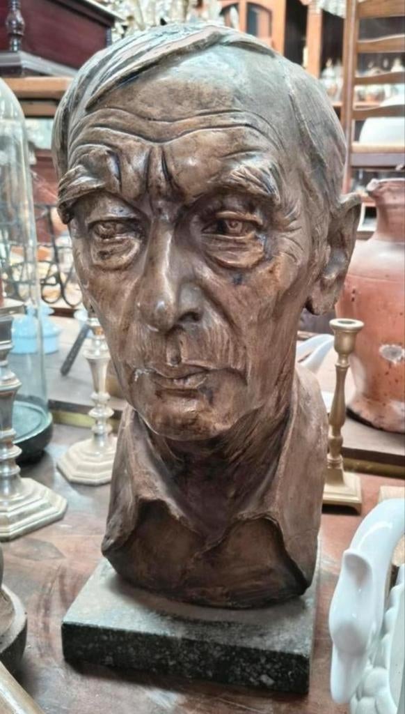 Antiek Gesigneerd Bronzen Beeld Buste Op Marmeren Voet, Enlèvement, Cuivre