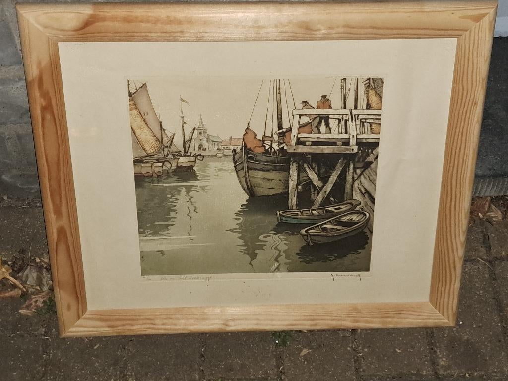 gravure soir au pont zeebrugge signe roger hebbelinck, Enlèvement ou Envoi