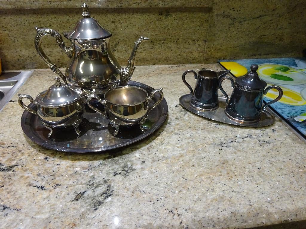 Decoratie Koffiekan, Suikerkom, Melkpot, Ophalen, Zilver