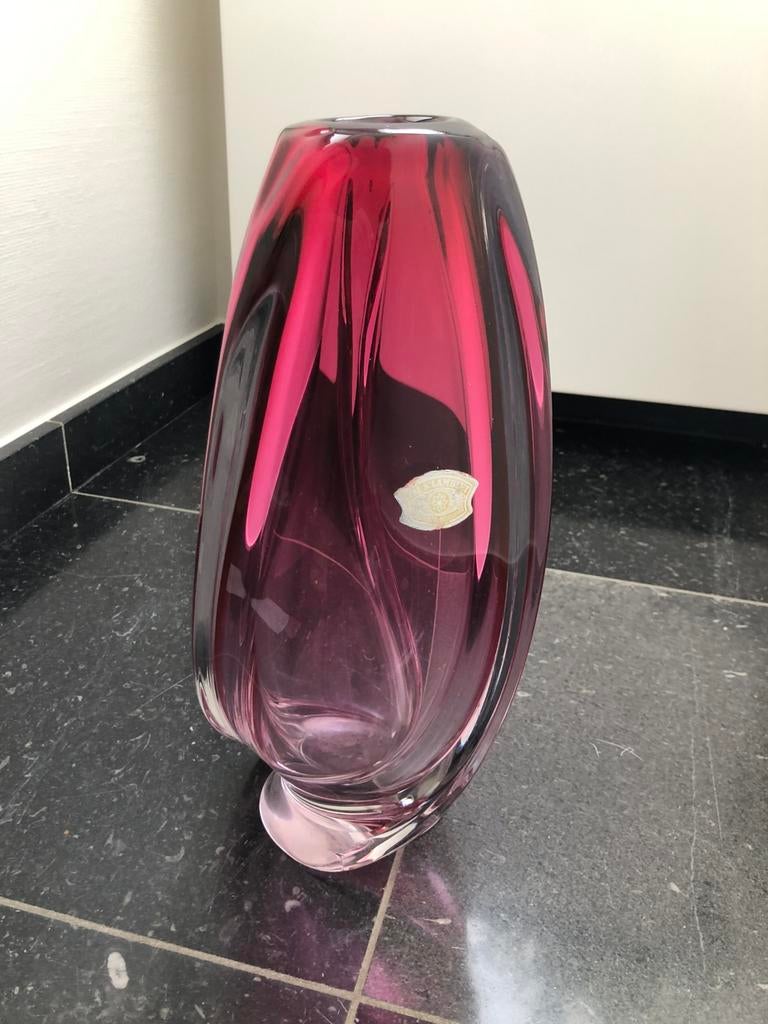 Vintage Val Saint Lambert Crystal Swirl vaas René Delvenne, Ophalen, Zo goed als nieuw
