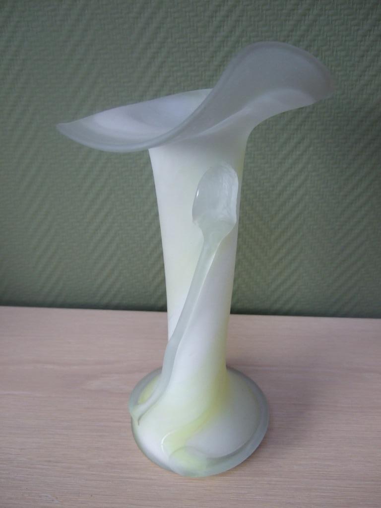 vase verre soufflé vaas blanc / vert haut 30 cm, Moins de 50 cm, Comme neuf, Verre, Enlèvement