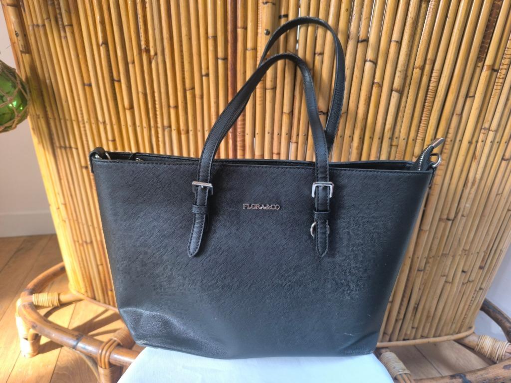 Grand sac à main / cabas Flora & Co en cuir synthétique noir, Enlèvement ou Envoi, Utilisé, Noir, Sac à main