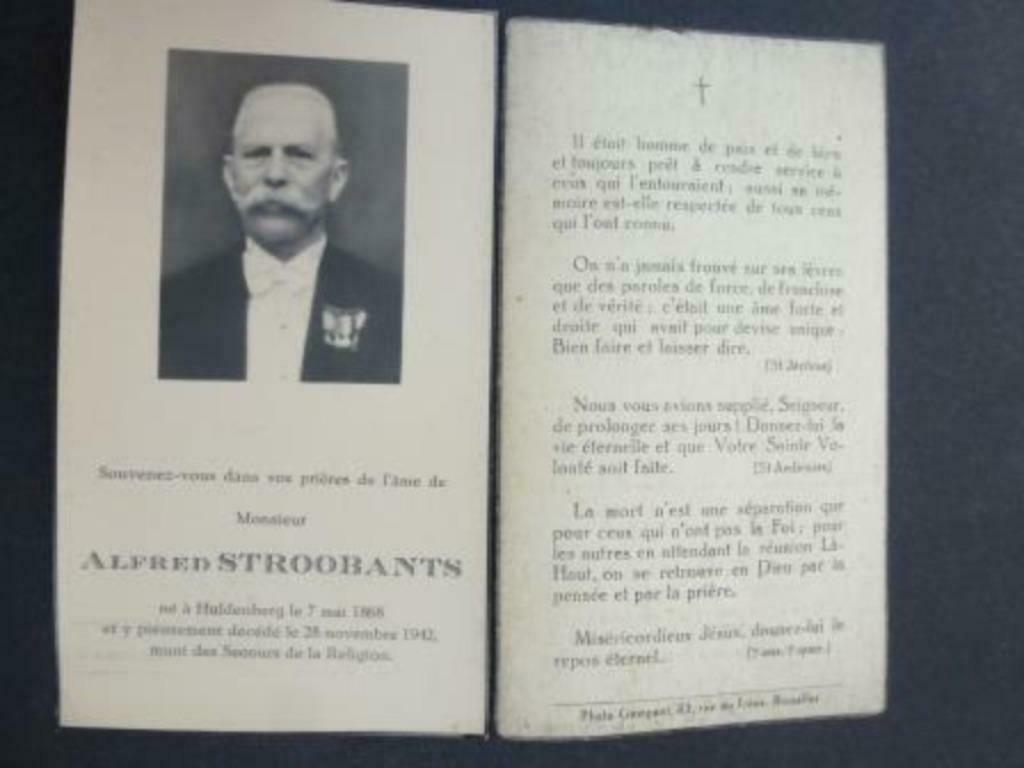 doodsprentje Stroobants Alfred  Huldenberg 7 mai 1868 + Hul, Verzenden, Bidprentje
