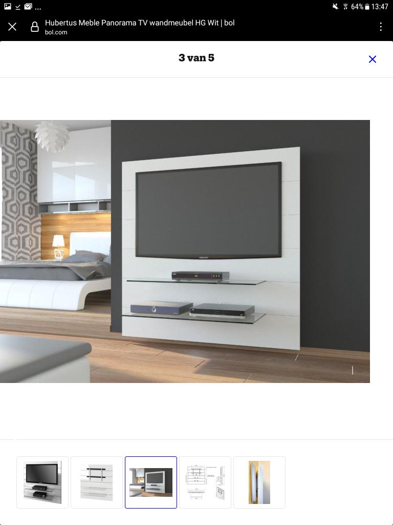 TV wandmeubel, Ophalen, Zo goed als nieuw, Glas, Met plank(en)