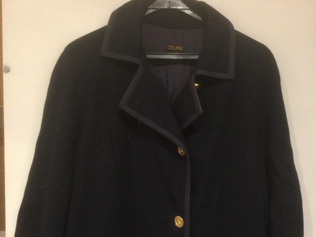 Vintage Trendy lange jas/ Manteau long  bleu CÉLINE 44, Kleding | Dames, Blauw, Maat 42/44 (L), Ophalen of Verzenden, Zo goed als nieuw