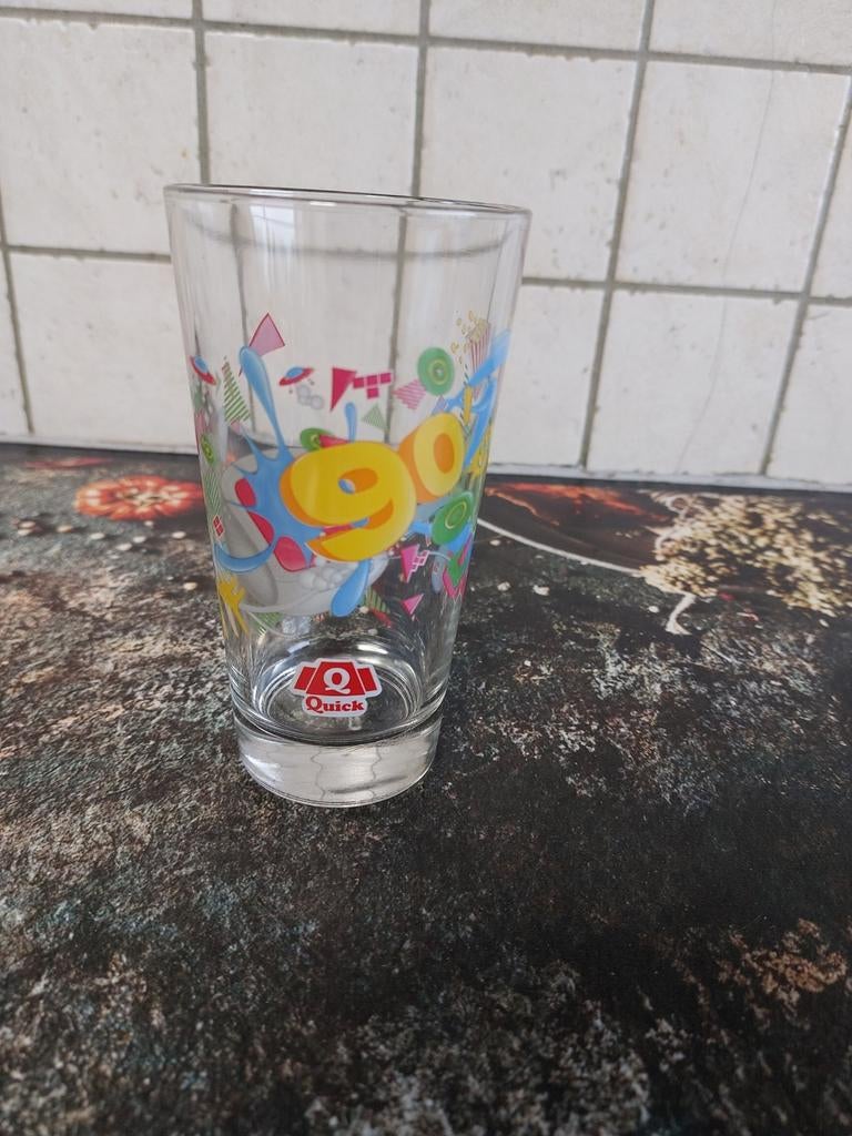 40 jaar Quick frisdrank glas, Verzamelen, Ophalen of Verzenden, Zo goed als nieuw, Frisdrankglas