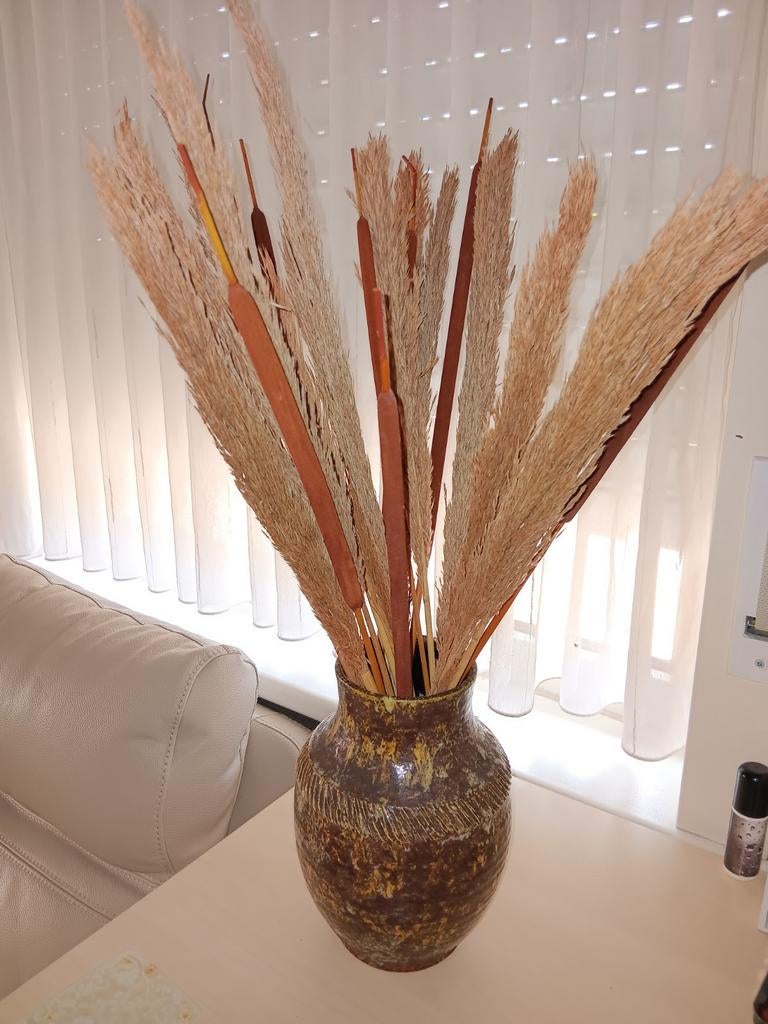 Bruine vaas met gedroogde bloemen, Enlèvement ou Envoi, Comme neuf, Autres couleurs