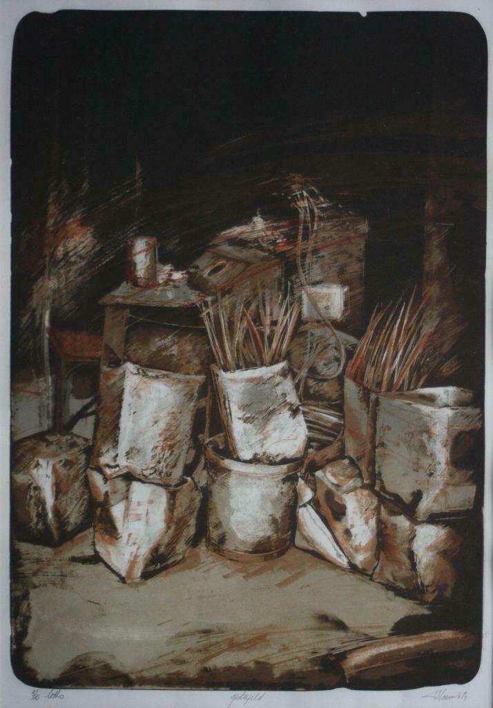 litho Veerle Rooms (1947) Gestapeld, 1984, Antiek en Kunst, Ophalen of Verzenden