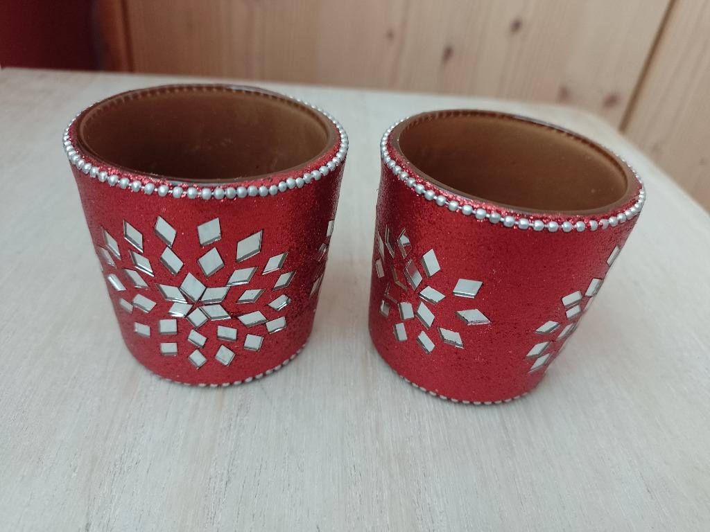 2 handgemaakte theelichthouders, Enlèvement ou Envoi, Utilisé, Rouge
