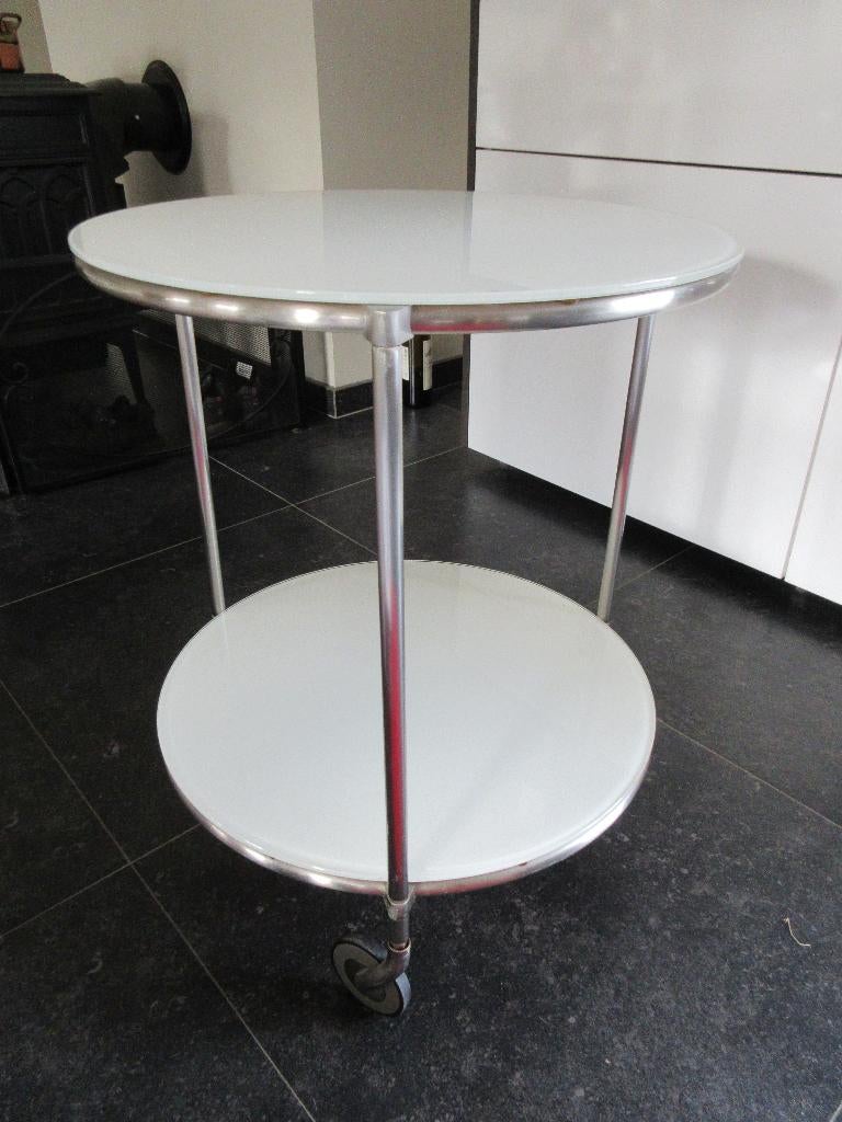 Table d'appoint moderne roulante ronde design plexi et inox, Enlèvement