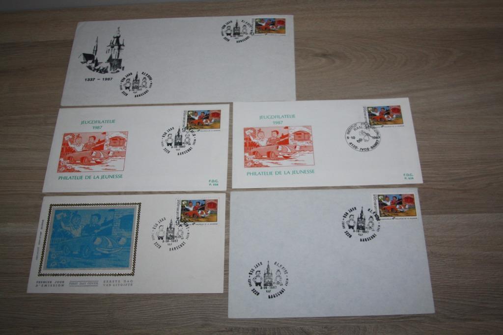 set 5x Suske en Wiske , FDC , Zijde , speciale omslagen 1987, Enlèvement ou Envoi, Bob et Bobette, Comme neuf, Autres types