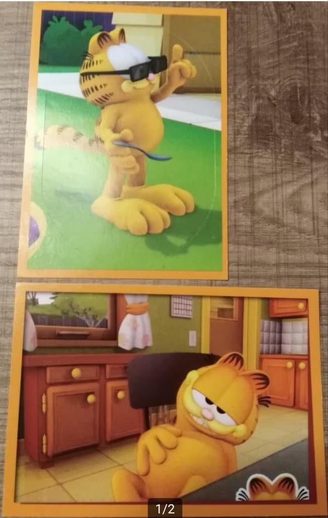 Garfield: 2 Panini stickers, Collections, Enlèvement ou Envoi, Garfield, Comme neuf, Image, Affiche ou Autocollant