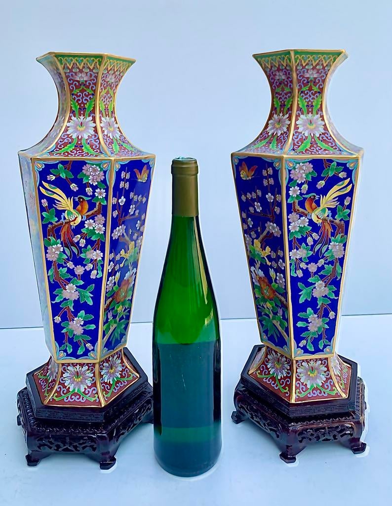 Chinees vintage vazen hexagonale cloisonne Nieuwstaat, Ophalen of Verzenden