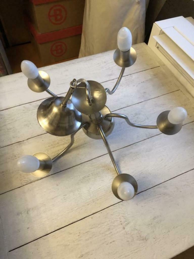retro hanglamp/luster, 5 lampen, Enlèvement ou Envoi, Utilisé, Métal