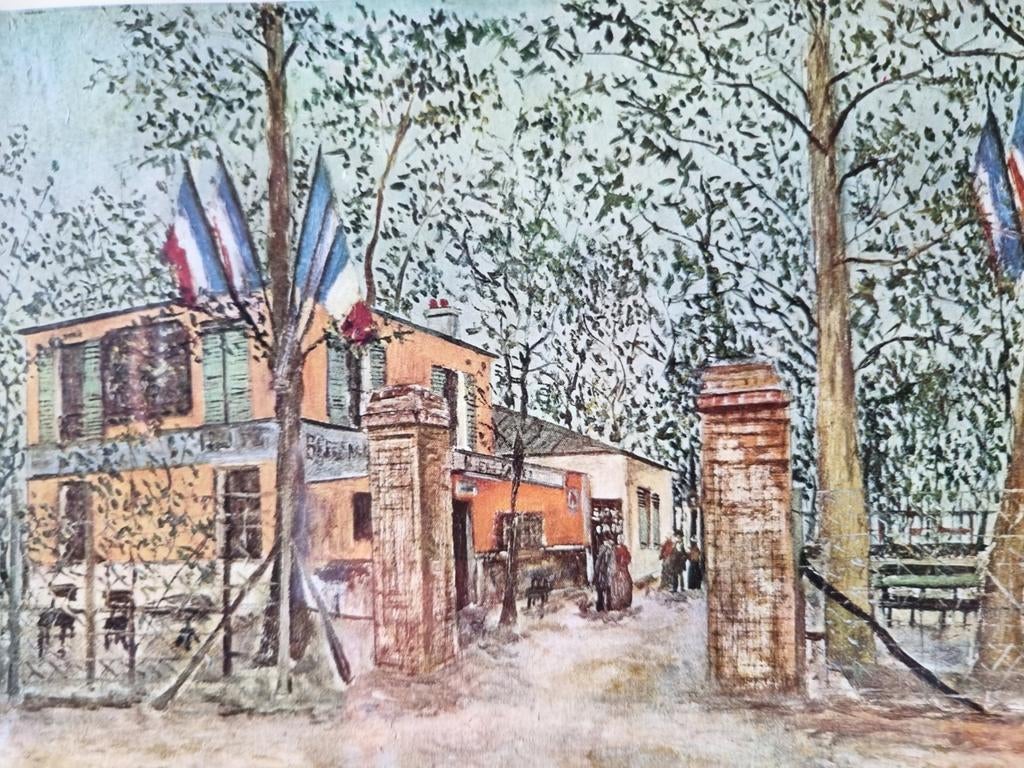 Reproductie schilderij La Guinguette Mabille coll 30 x 28 cm, Ophalen of Verzenden