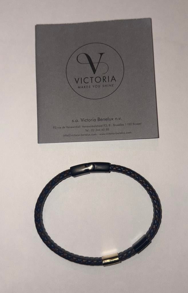 Bracelet homme acier bico cuir tressé bleu . Victoria . Neuf, Handtassen en Accessoires, Armbanden, Zo goed als nieuw, Leer, Blauw