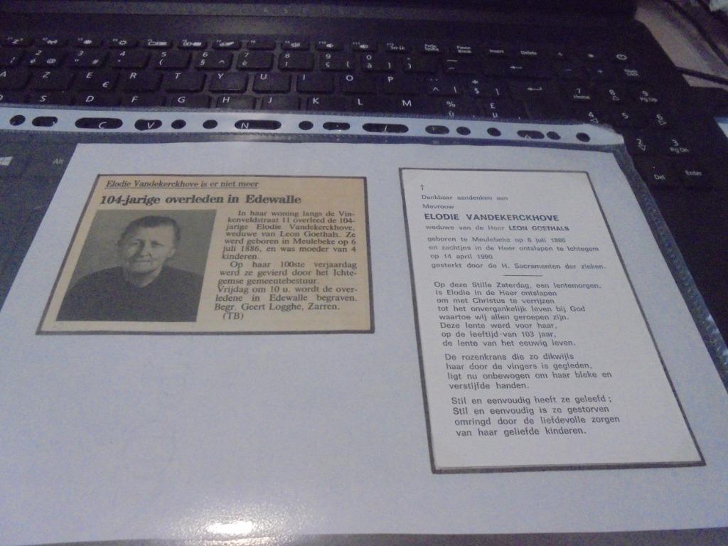 dp 103 jarige - Elodie Vandekerckhove, Verzamelen, Ophalen of Verzenden, Bidprentje