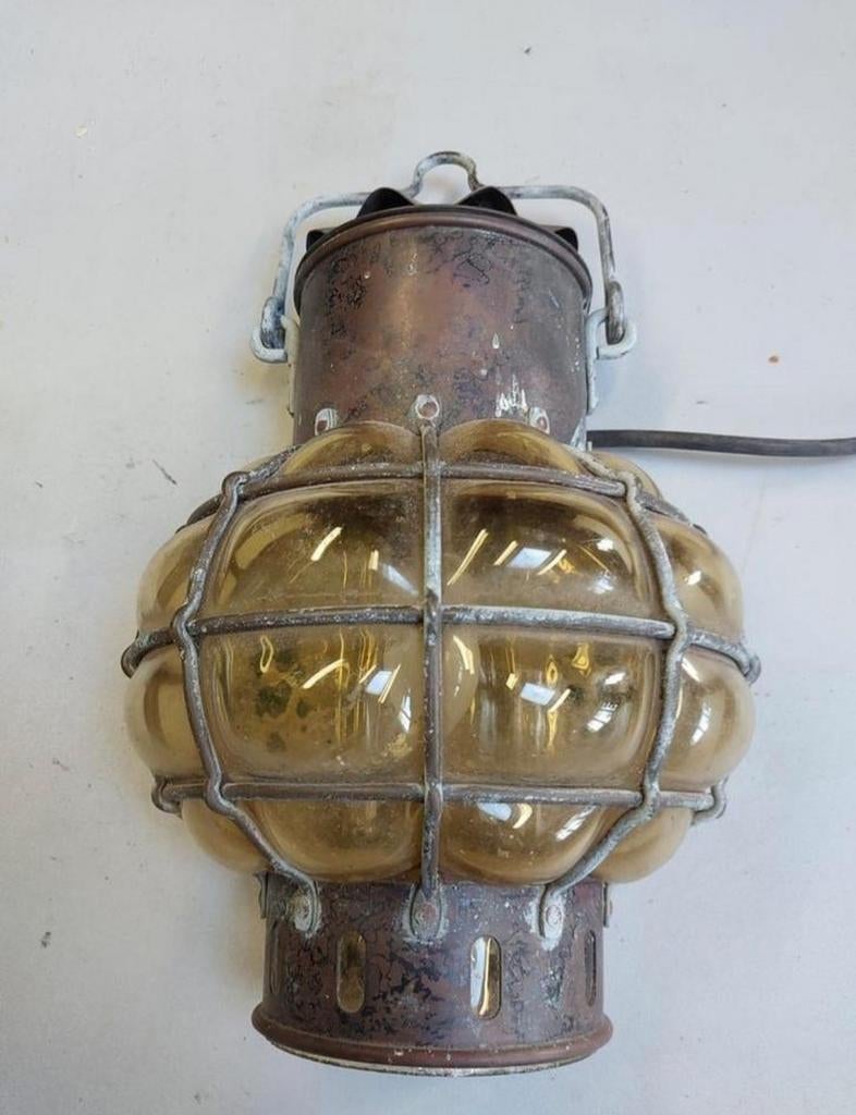 Marine Lamp In Copper And Blown Glass, Early 20th Century, Ophalen, Glas