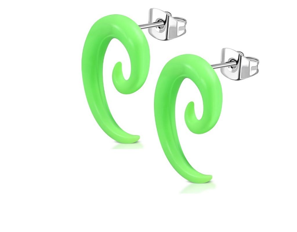 Stalen oorbellen neon groen spiraal acrylic - PROMO, Handtassen en Accessoires, Oorbellen, Ophalen of Verzenden, Nieuw, Groen