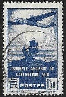 1 Postzegel Frankrijk 1936 Oceaanoversteek postvliegtuig, Enlèvement ou Envoi, Affranchi