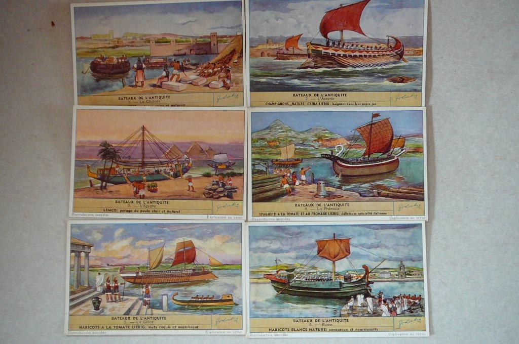 Liebig 6 prentjes bâteaux de l'antiquité, Verzamelen, Foto's en Prenten, Ophalen of Verzenden, Gebruikt, Overige onderwerpen, Prent