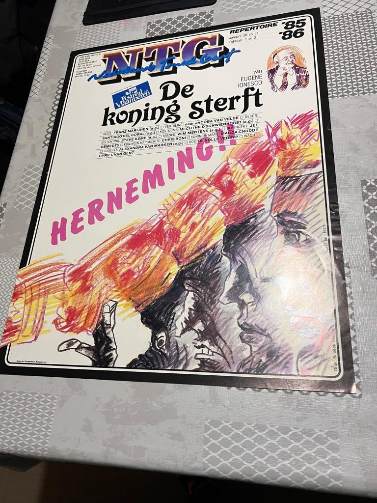 Vintage Poster NTG: De Koning sterft van Eugene Ionesco *Her, Deurposter of groter, Ophalen of Verzenden, Reclame, Rechthoekig Staand