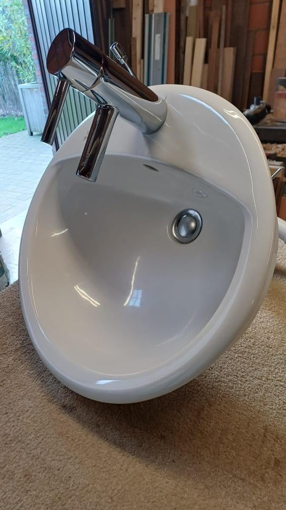 Inbouw lavabo met grohe kraan, Ophalen, Gebruikt, Chroom, Kraan