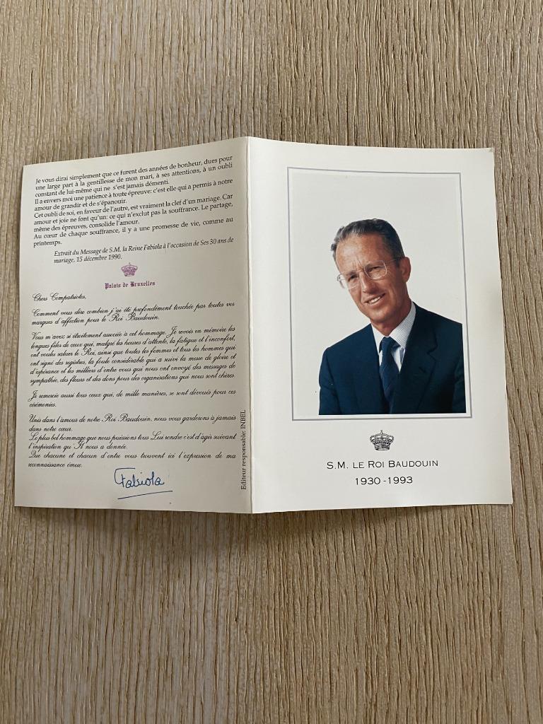 Carte funéraire  du roi Baudouin, Ophalen of Verzenden