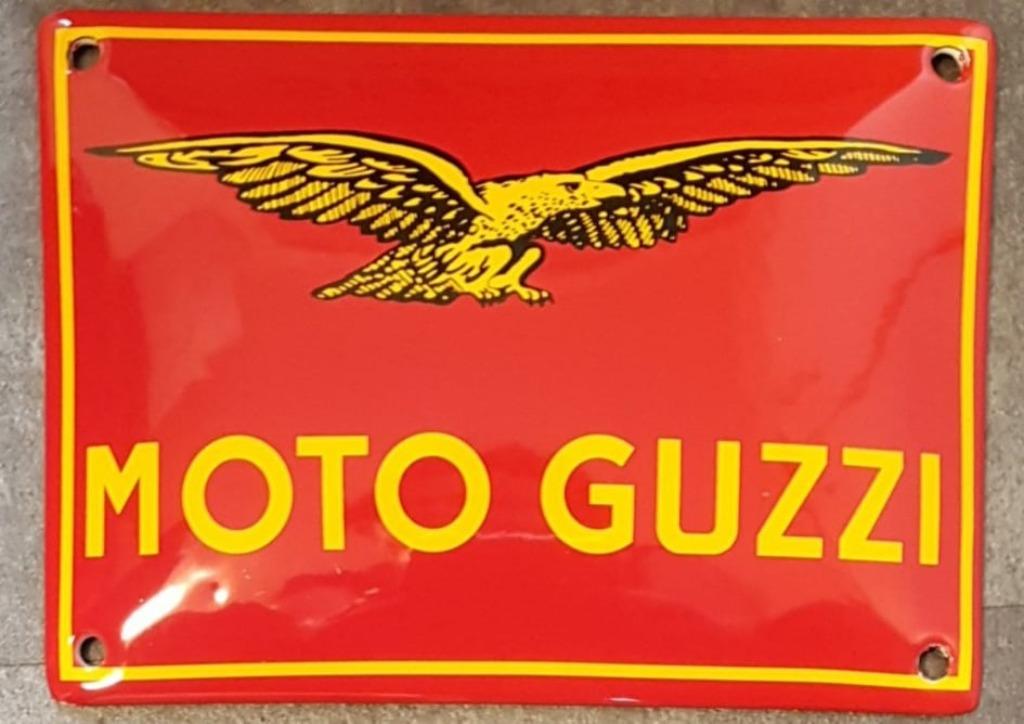 Moto Guzzi zwaar emaillen reclame bord motor auto olie USA, Verzamelen, Merken en Reclamevoorwerpen, Zo goed als nieuw, Reclamebord